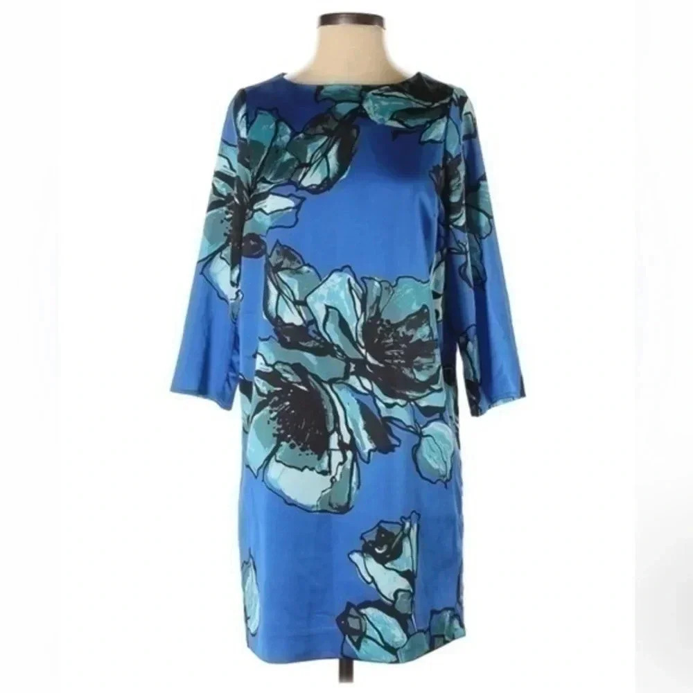 The Limited Y2K Resort Blue Tropical Hibiscus Floral Print Dress Size XS Petite